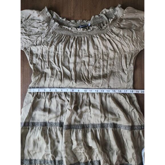 Josie Natori 100% Silk Green Tiered Sheer Off the Shoulder Mini Dress size 8 - Picture 6 of 7